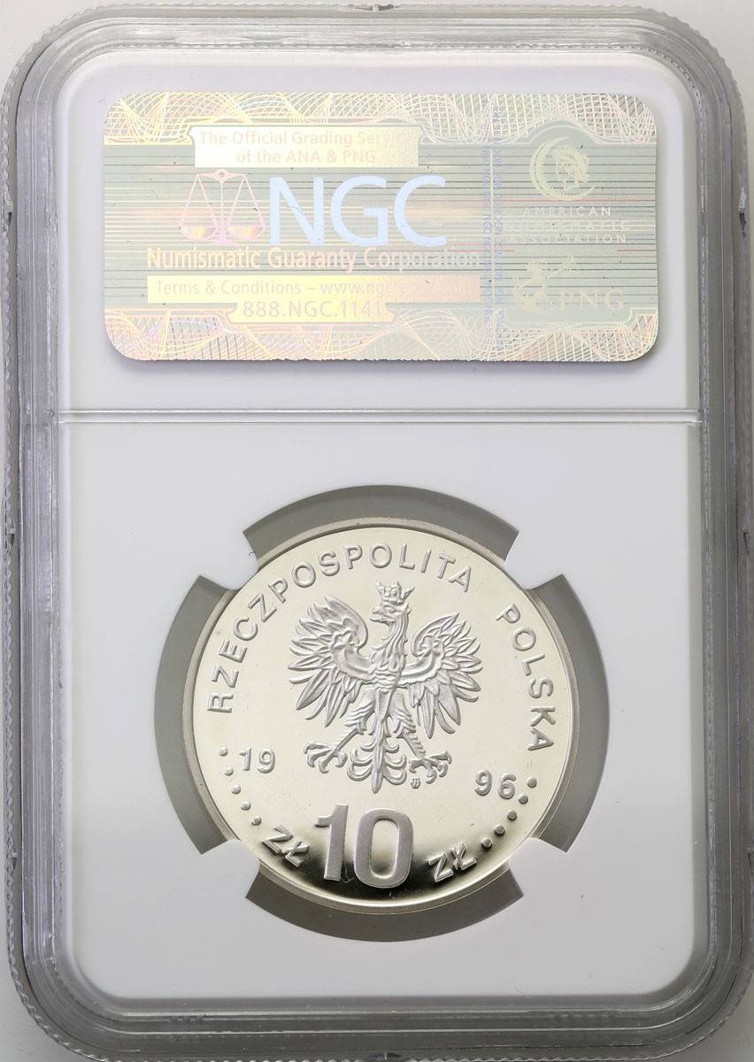 III RP. 10 złotych 1996 Zygmunt II August popiersie NGC PF69 ULTRA CAMEO (2 MAX)